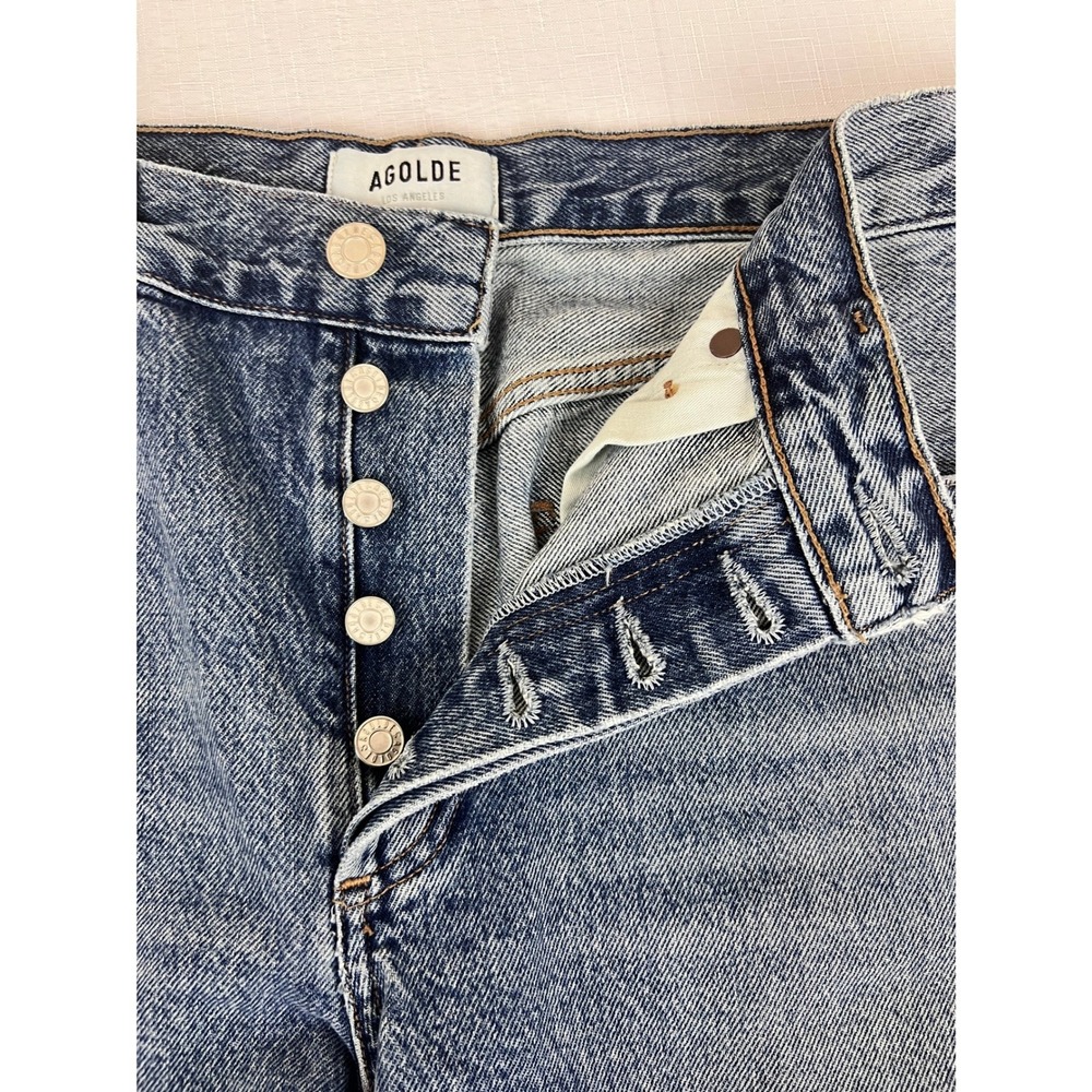 AGOLDE Denim Shorts Womens 28 Blue Excellent Raw Hem Button Fly High Rise - Picture 3 of 10